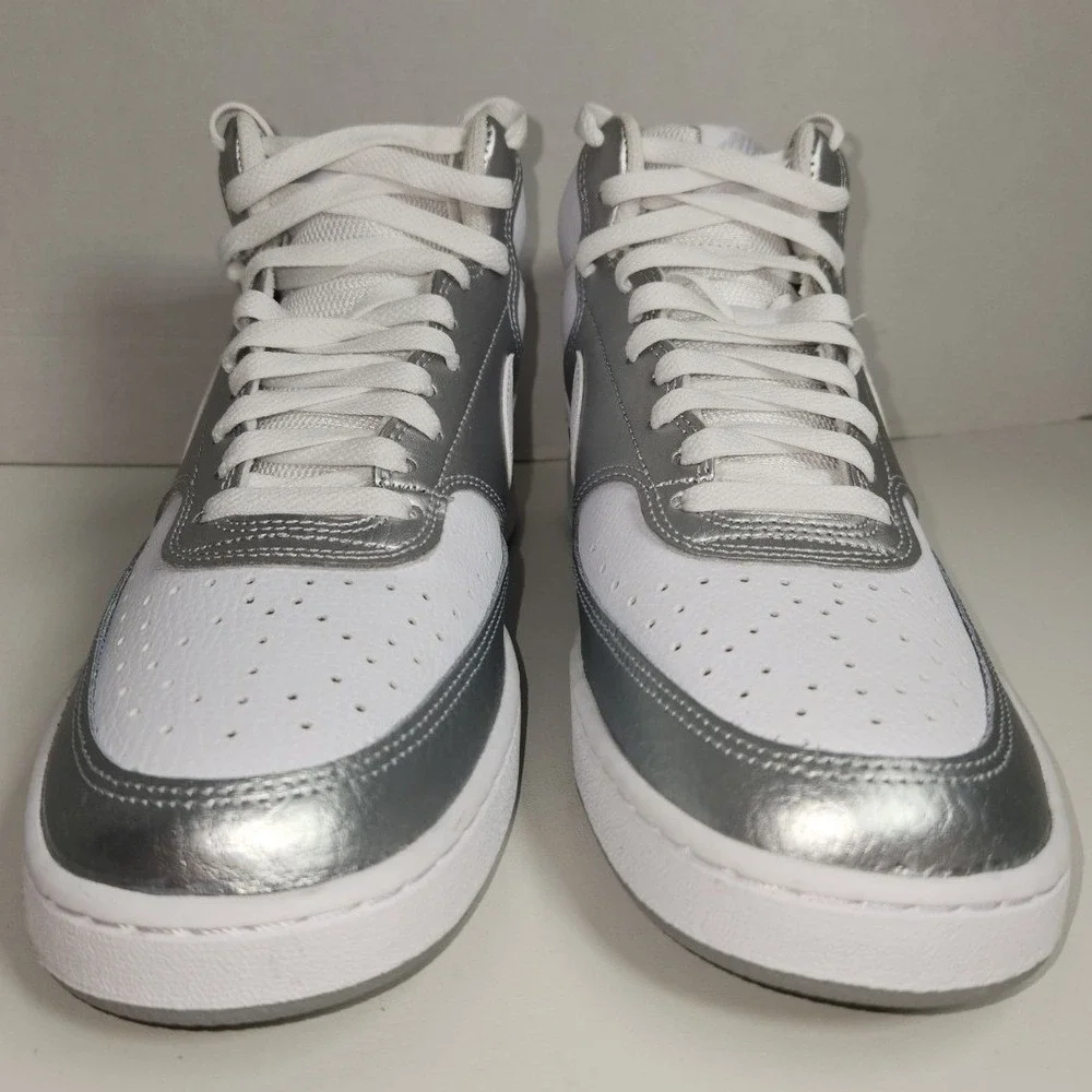 Nike Court Vision Mid White Metallic Silver Athletic Shoes Women's Size 10 NWOB